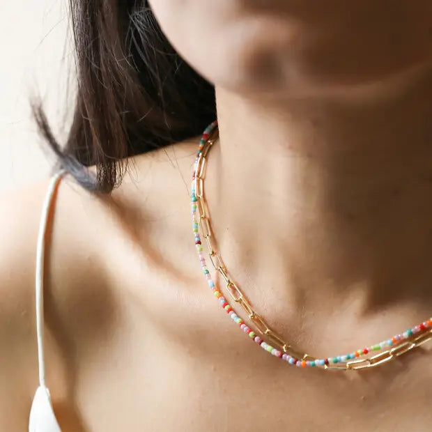 Rainbow and Chain Double Necklace