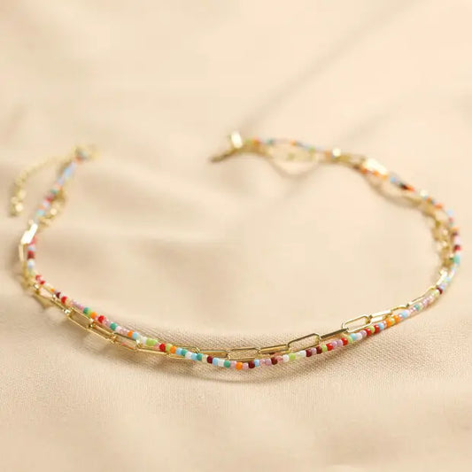 Rainbow and Chain Double Necklace